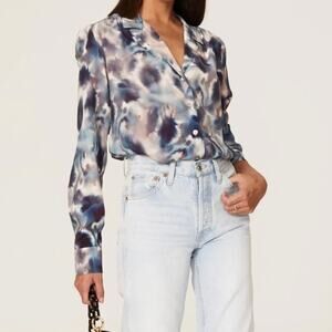 Fifteen Twenty Women's Tie Dye Button Up Shirt XS Blue Long Sleeves